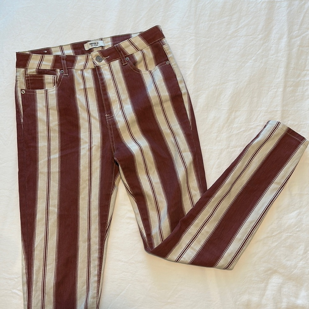 Striped Brown and Cream High Rise Pants | Forever 21